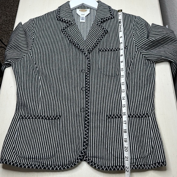 Talbots Black and White Striped Jean Jacket Blazer Size 8 - Picture 12 of 13